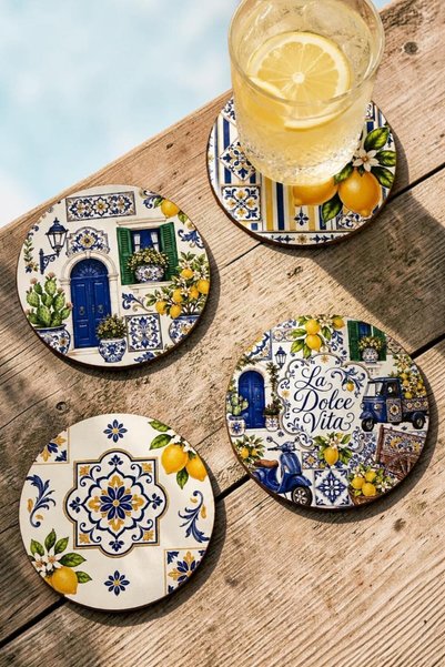 Lazora Design Limon Çiçeği Temalı 4'lü Set – İtalyan Temalı Kapı Motifli, 9 c...