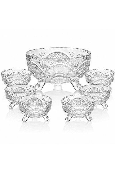 JML Bol din Sticlă 7/set, cu Picior și Textură Cristal, cu 6 Boluri Mici și B...