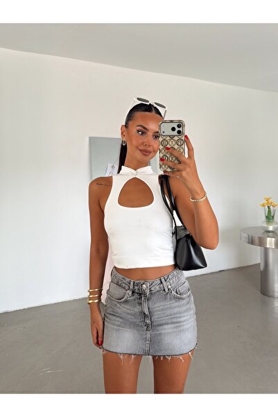 myd Zero Sleeve Blouse with Front Window - White