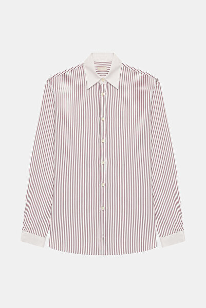 W Collection BEYAZ BORDO ÇİZGİLİ GÖMLEK30