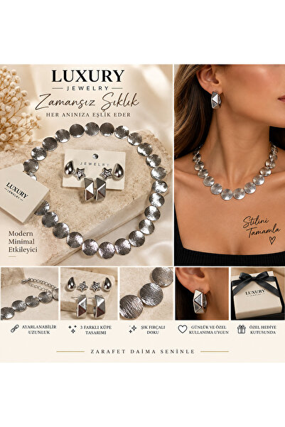 Generic Brand Silver Color Round Plate Necklace & 3-Piece Earring Set – Moder...
