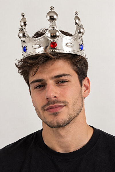 BALON DİYARI Adult King Crown Silver Color Birthday Party Costume Accessory K...