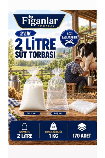 figanlar ambalaj 2 Litrelik Süt Torbası Şeffaf Naylon Torba 23x36 cm Ağzı Bağ...