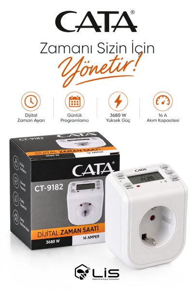 Cata CT-9182 Zaman Ayarlı Dijital Saatli Priz