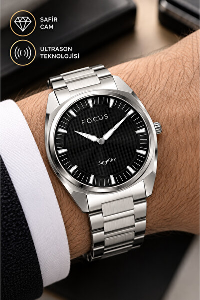 Focus Men's Wristwatch Sapphire Glass Ultra Slim 5.8 mm Steel Band Guaranteed...