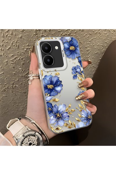 CHICASELUX Vivo Y27 5G/Y27S Compatible Elegant Flower Case, Blue Flower Golde...