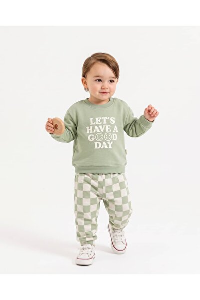 Valia Baby "Let's Have a Good Day" Şardonlu Winter 100% Cotton Baby Boy 2-Pie...