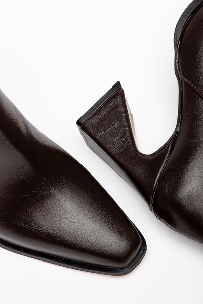 Hayalimdeki Ayakkabı Serdem Women's Brown Shiny Leather Special Design Heeled Boots