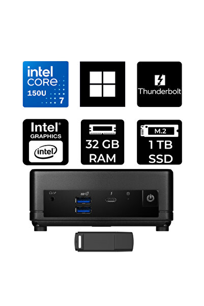 MSI Cubi 5 Intel Core 7 150U 32GB RAM 1TB SSD Win11 Pro 1M495EUP418 Mini Masaüstü Bilgisayar + PER4 USB Bellek