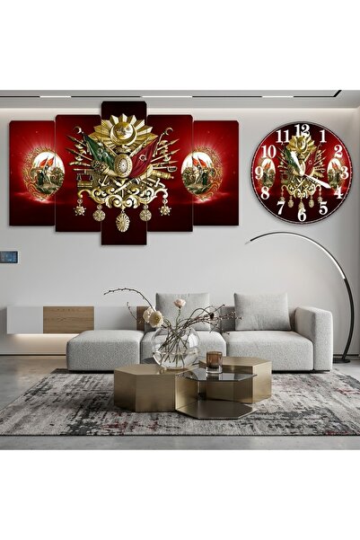 BellaaaModa Osmanlı temalı Dekoratif Desenli Mdf Tablo 5 Parça Set ve Saatli ...