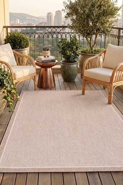 HalınıAl Dekorenti Siena 3701 Krem Sisal Halı – Çerçeveli Mutfak Halısı