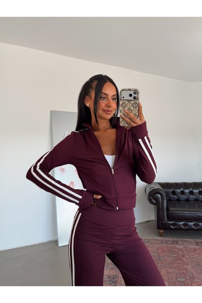 myd Modal Suit with Side Stripes - Plum