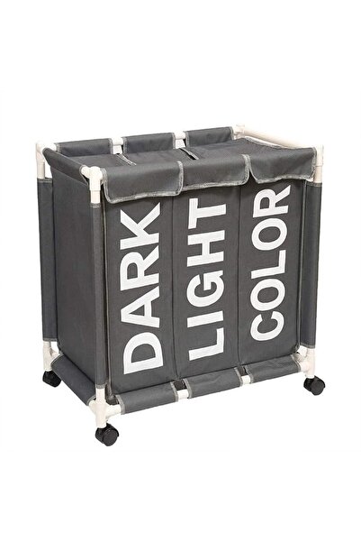 Generic Extra Large Folding Laundry Basket with 3 Compartments and Wheels, bl...