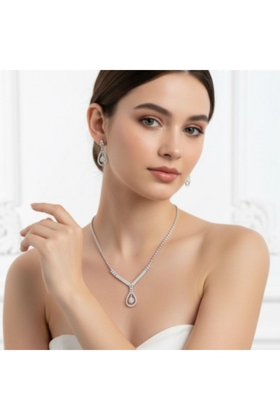 Gönülden Tasarım Zircon Stone Necklace Earring Set