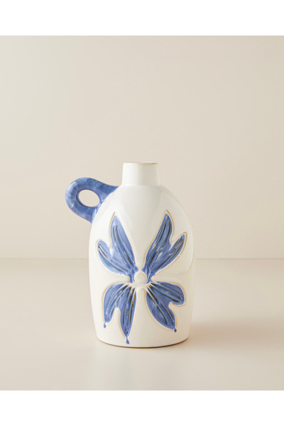 English Home Glance Seramik Vazo 24 cm Beyaz - Mavi