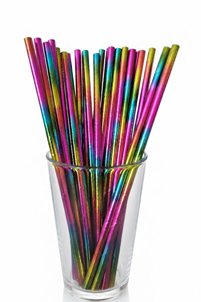 parti pera Gökkuşağı Metalik Renkli Kağıt Pipet 24 Adet