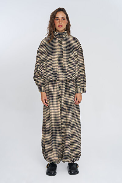 Orfeo Negro Women's Gingham High Collar Draped Jacket