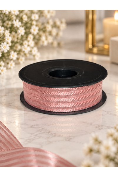 kubbe tekstil aksesuar Powder Striped Chiffon Ribbon 2.5 cm – 1 Roll 20 Meters – Decorative Bow, Gift Wrapping and Organizational Decoration Ribbon