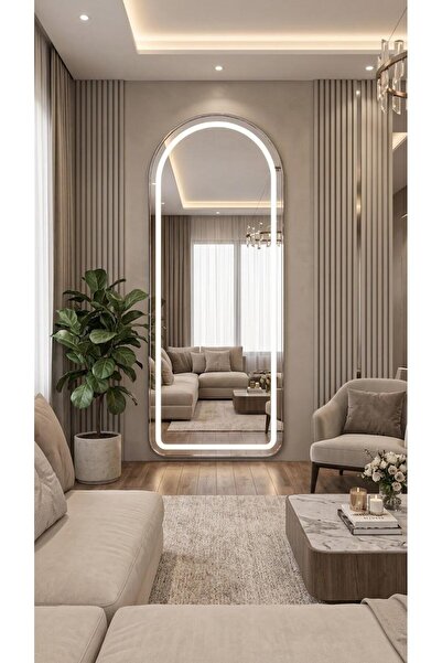 KROM METAL ÇERÇEVELİ LEDLİ DİMMERLİ OVAL AYAKLI boy aynası