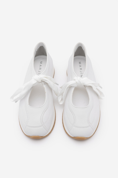 Marjin Women's Lace-Up Mary Jane Round Toe Sports Ballerina Sneaker Leyro White