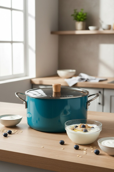Akayev Enamel 23 cm Pro Frying and Yogurt Pot Dark Green