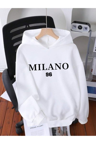 MITHRAS OUTDOORS سويت شيرت بقلنسوة مطبوع باللون الأبيض من ميلانو 95 للجنسين، ...