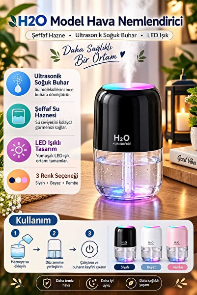 MirzaQ 200 ml Ulrasonik Ledli Hava Nemlendirici Buhar Makinesi Ve Aroma Difüz...
