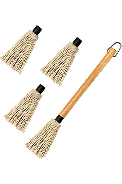 GEEKHOM Grill Basting Mops, 18” Long Wood Handle BBQ Basting Mop Brushes with...