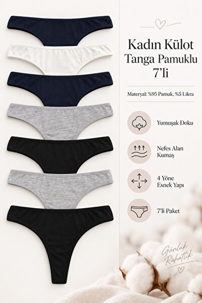 Nicoletta Kadın Külot Tanga String 7 Li Paket Likralı Pamuklu