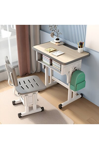 AZZHAAR 65 * 45cm Kids Study Desk and Chair Set with Storage Drawer - Beige