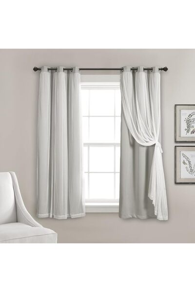 Lush Decor Sheer Grommet Curtains With Insulated Blackout Lining, Window Curt...
