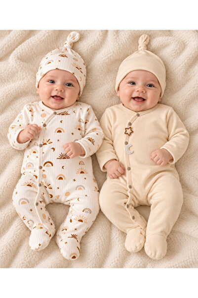 babyist BabyNow Bebek Tulum ve Şapka Seti – Gökkuşağı Desenli & Bej – Unisex ...