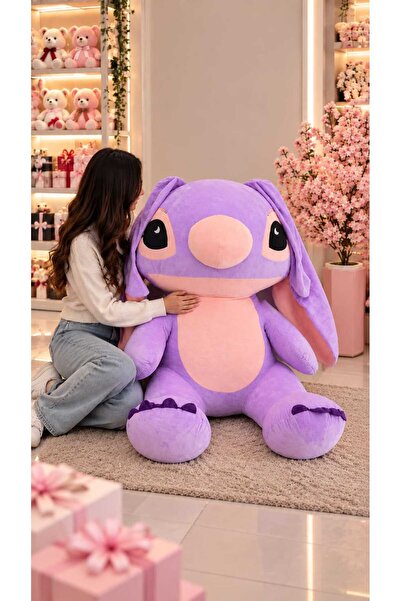 NUREYY AKSESUAR DEV BOY STİTCH ANGEL MAGİC PELUŞ MOR RENK 100 CM