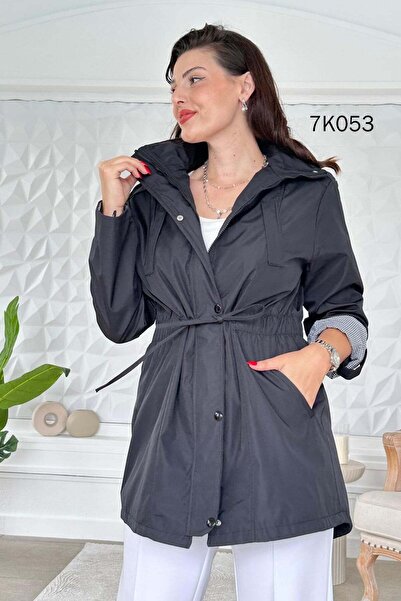 İnce Topuk High Collar Waist Gathered Trench Coat 7K053