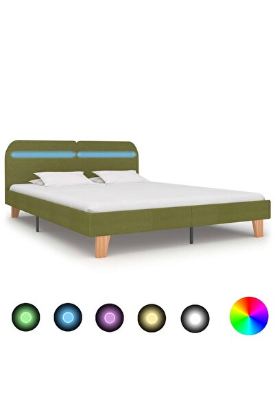 vidaxl Cadru de pat cu LED-uri, verde, 160 x 200 cm, material textil