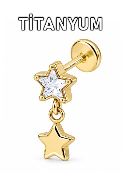 MORNEVA Titanyum Yıldız Taş Sallantılı Kulak Helix Flat Tragus Piercingi (1 A...