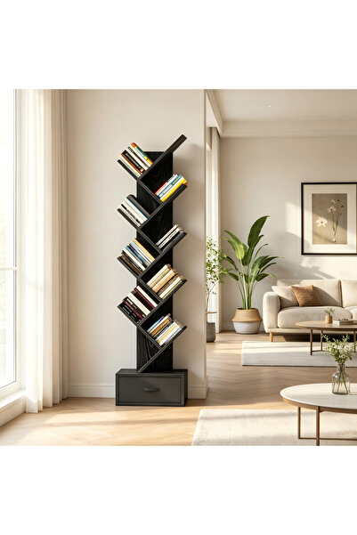 DASEN Small Bookcase Storage Cabinet Modern Tall Narrow Bookshelves，Black Off...