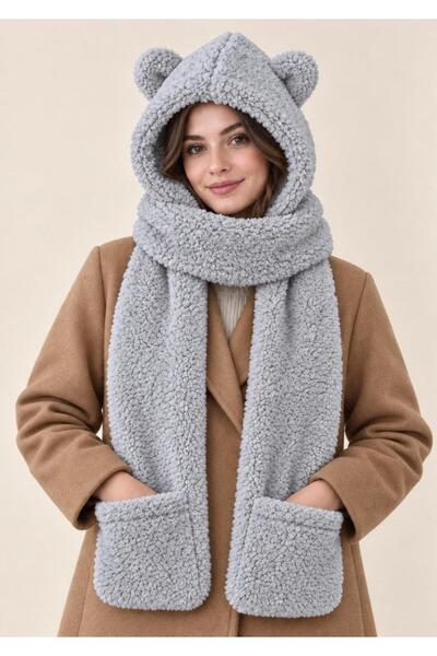 Wearflawless Women's Imported Teddy Plush Scarf with Ears, Hood, Pockets, and...