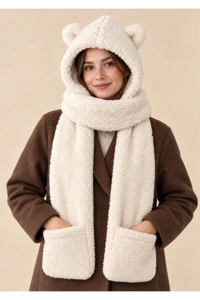 Wearflawless Women's Imported Teddy Plush Scarf with Ears, Hood, Pockets, and...