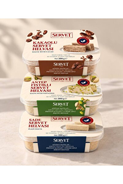 Servet Karışık Helvası 3'lü Paket (200gx3) Sade - Kakaolu - Antep Fıstıklı
