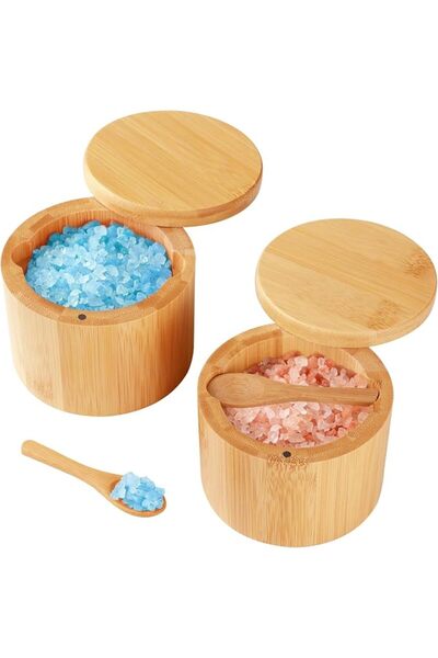 GENERAL Timtopno Bamboo Salt Cellar, 2 PCS Salt Container with Built-in Spoon...