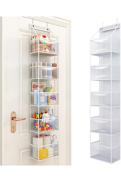 Fixwal 5-Shelf Over The Door Hanging Pantry Organizer with Clear Plastic Pock...