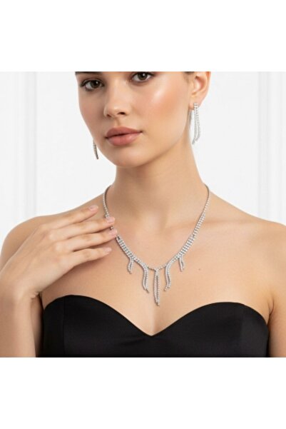 Gönülden Tasarım Zircon Stone Design Necklace Earring Jewelry Set Wedding Eng...