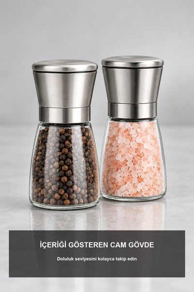 Simona Home 13 cm Glass Body Salt and Pepper Grinder Set of 2 Manual Grinder with Chrome Color Lid