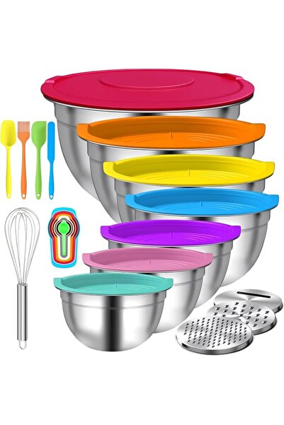 Menbyci 7 Piece Mixing Bowls with Airtight Lids, Stainless Steel Nesting Bowl...