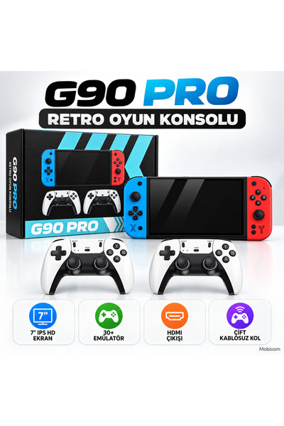 mobixom G90 Pro Retro Oyun Konsolu 7″ IPS HD Ekran 30+ Emülatör HDMI Çıkışlı ...