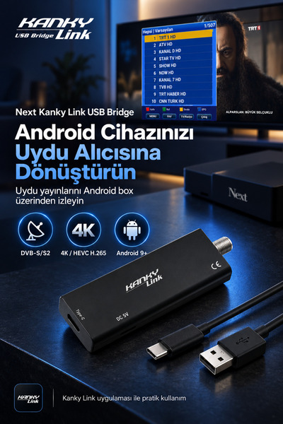 Next Kanky Link USB Bridge 4K Uydu Alıcısı – Android Box İçin DVB-S/S2 Type-C...