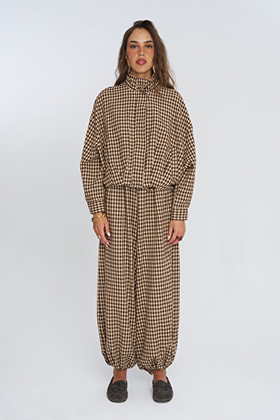 Orfeo Negro Women's Gingham High Collar Draped Jacket