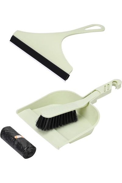 Lawazim Dustpan and Brush Set with One Scraper and Trash Bag -Green- Heavy-Du...