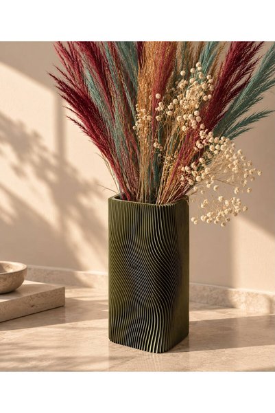 İZ Revnak 25 cm Modern Dekoratif Yer Vazosu | Haki Yeşil, Çiçek Hediyeli